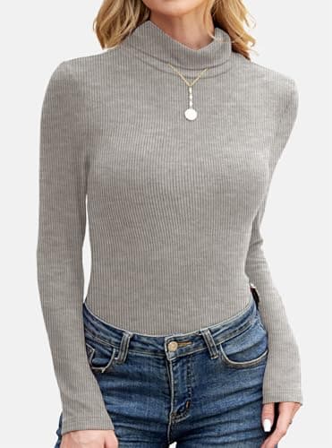 GKBK Womens Turtleneck Long Sleeve Tops Ribbed Basic Tshirts Thermal Underwear Warm Lightweight Fall Sweaters 2025 Fashion Outfits Winter Clothes Grey - Thumbnail 2