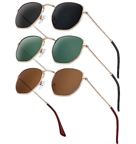 KALIYADI Hexagon Sunglasses For Women Men Polarized Square Sunglasses For Womens Sun Glasses UV Protection Metal Frame (3 Packs) - Image 1