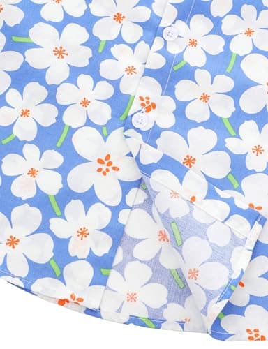 TIXMIE Mens Cotton Hawaiian Shirt - Casual Short Sleeve Button Down Shirts, Tropical Floral Shirt for Summer Beach Vacation Party Blue - Thumbnail 6