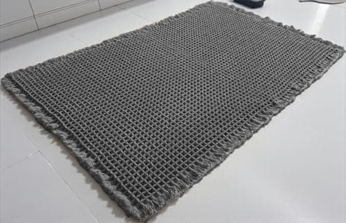 SHIMOH Waffle Bath Mat, Super Absorbent Non-Slip Bath Mats for Bathroom Floor, Machine Washable Bathroom Rugs with Tassels, Rubber Backed Bathroom Mats, Ultra Soft. (Dark Gray, 24" X 36")