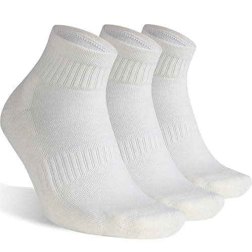 RTZAT 3 Pairs 90% Merino Wool Ankle Socks for Men Women Business Casual Wool Ankle Thin Hiking Running Athletic Support Breathable Arch Support Cushioned Low Cut Sock - White Large - Image 1