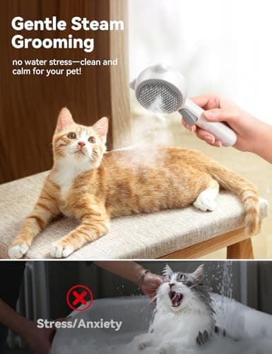 Cat Steam Brush, Brushes for Indoor Cats with Release Button, Dual Speed Spray USB Rechargeable Grooming Supplies, Cat Brush for Shedding Suitable for All Long-haired and Short-haired Pets - Thumbnail 4