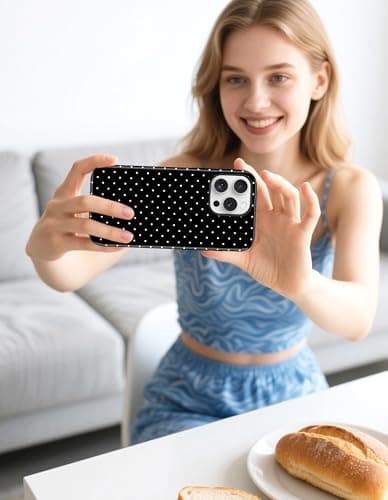 Aitipy Magnetic Polka Dot Phone Case for iPhone 15, Compatible with MagSafe, Cute Black Polka Dots Aesthetic Soft TPU and Hard PC Shockproof Protective Phone Cover for Women Girls-Shiny - Thumbnail 6