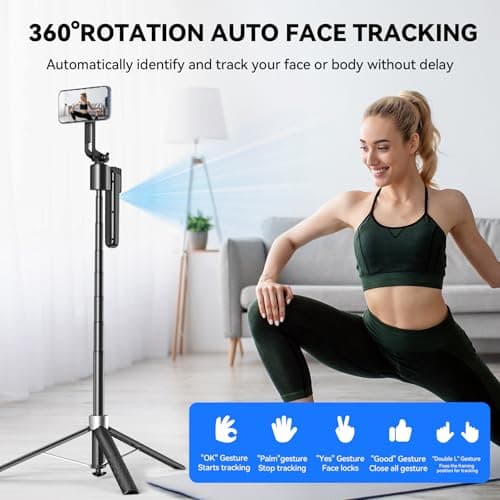 Magnetic Auto Face Tracking Tripod, 70.9” Magsafe Phone Tripod with 360°Rotation 5-Gesture Control, Wireless Remote, Magnetic Mount, Ideal for Vlogging, Live Streaming, Travel and Content Creation - Thumbnail 2