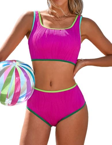 Charmo Color Block Two Piece Swimsuit for Women High Waisted Bikini Sets Neon Bathing Suit Swimwear - Image 1