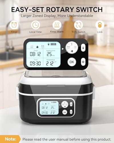 Yofidra Heated Lunch Box, Cordless 24000mAh 100W Electric Lunch Box with Smart Timer, 6.3-Cup Super Large Lunchbox for Men & Women, Portable Food Warmer with Insulated Bag for Outdoor/Office, Black - Thumbnail 4