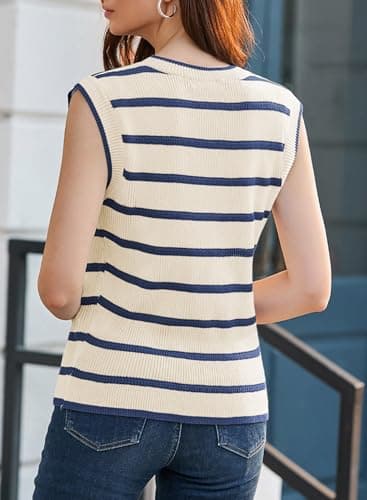 Dokotoo Tank Top for Women Color Block Striped Sweater Vest 2026 Cute Crewneck Loose Fitting Sleeveless Blue Stripe Tank Tops Ribbed Knitted Spring Fashion Going Out Trendy Clothes X-Large - Thumbnail 3
