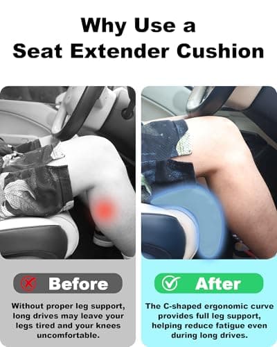 Car Seat Leg Extender Cushion, Memory Foam Under-Thigh Support Car Seat Cover– Breathable PU Leather, Non-Slip Secure Fit for Driver Seat and Office Chair, Ideal for Long Drives & Road Trips - Thumbnail 3