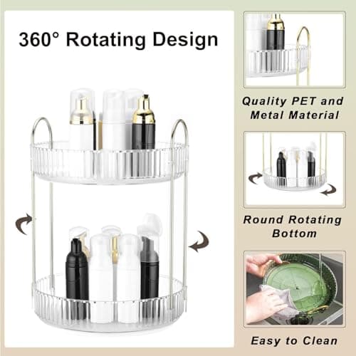360 Rotating Makeup Organizer and Storage for Vanity Countertop 2 Tiers, High Capacity Cosmetic Skincare Perfume Organizers for Dresser Bathroom Lazy Susan - Thumbnail 5