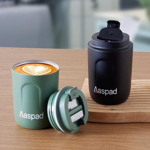 Aaspad Coffee Tumbler 8 Oz-12 Oz Standard Medium Espresso travel mug Stainless Steel Double Wall Vacuum Insulated metal cups with Leak proof lid Thermal or iced Cappuccino Latte Americano Office gift - Thumbnail 5