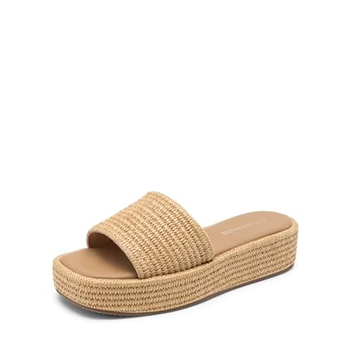 DREAM PAIRS Women Platform Slides Sandals Espadrilles Slip On Low Wedge Summer Open Toe Bohemia Dressy Beach Vacation Shoes,Size 9,Brown,SDWS26009W - Image 1