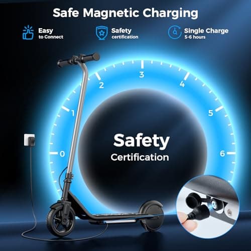 Electric Scooter for Kids, 150W Motor, Simple One-Button Control, 2 Safe Speeds (6/10 MPH), Colorful Lights, Magnetic Charging, Dual Brake System, Ideal Presents for Boys & Girls, Silver - Thumbnail 3