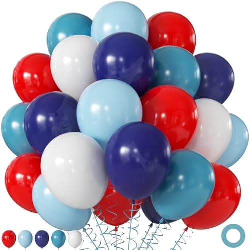 Red Blue White Balloons, 60Pcs 12 Inch Red Navy Light Blue Dusty Blue White Balloons for Baseball Birthday Party Baby Shower 4th of July Decorations