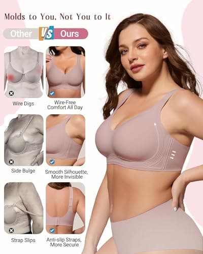 As Fairy Plus Size Wireless Bra for Women Supportive Full Coverage Bra Seamless Bralette for Daily Wear(Dusty Rose 32B) - Thumbnail 4