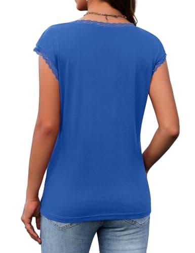 JUSTFASHIONNOW Cap Sleeve Tops V Neck Tshirts Shirts for Women Business Dressy Casual Blouses Plus Size Spring Clothes(Royal Blue,XX-Large) - Thumbnail 6