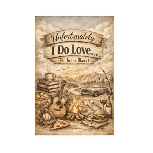 Unfortunately I Do Love Fill In the Blank Tin Sign Vintage Lifestyle Quote Metal Wall Art Rustic Outdoor Decorative Plaque Humor Sign for Home Cabin Garage Wall 8x12 Inch