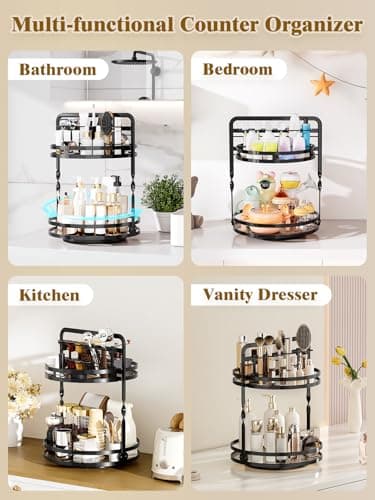 DUANFEE Rotating Makeup Vanity Organizer, 360 Spinning Perfume Organizer for Dresser, 2-Tier Black Bathroom Countertop Organizer, Lazy Susan Skincare Storage, Cosmetic Display with Makeup Brush Holder - Thumbnail 5
