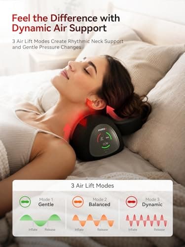 FliKEZE Electric Cordless Neck Massager Pillow with Air Lift Stretch, Dual-Wavelength 660nm & 850nm Red Light, Cervical Neck Support with Gentle Heat, Removable Small Pillow, Cordless Design, Black - Thumbnail 2