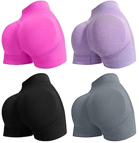 YOAKUKA Women's 4 Piece Workout Shorts Yoga Gym Seamless Scrunch High Waist Pants Athletic Control Ruched Shorts - Image 1