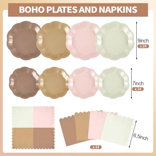 NatNarr Brown Plates and Napkins Set, Boho Baby Shower Decorations Include 7" & 9" Scalloped Gradient Brown Plates, Napkins for Wedding, Baby Bridal Shower, Birthday - Thumbnail 2