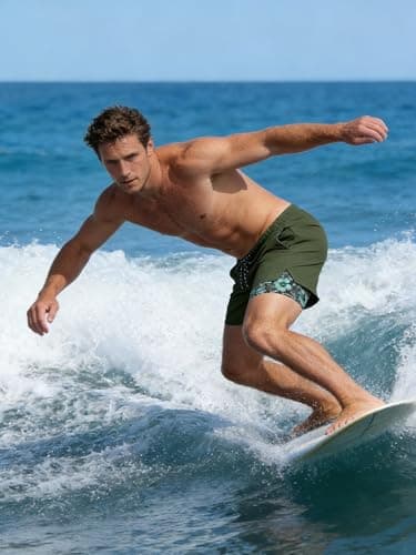 Cozople Mens Swim Trunks with Compression Liner Army Green Bathing Suit with Pockets Quick Dry Swimming Board Shorts Stretchy 5.5" Inseam Swimwear Rafting Surfing Diving Snorkeling Swimming Slides - Thumbnail 5
