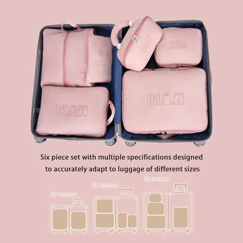 6 Set Compression Packing Cubes for Travel, Gifts for Women Mom, Anti-Tearing Suitcase Organizer for Luggage with Shoe & Hanging Toiletry Bag, Vacation Essentials & Accessories for Cruise Ship, Pink - Thumbnail 3