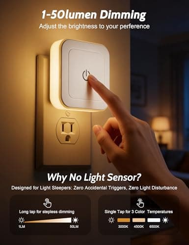 Sujeet Night Light, 4 Pack 1-50LM Stepless Dimming LED Night Light with 3CCT (3000K/4500K/6500K), Night Lights Plug into Wall Night Lights for Adults, Bedroom, Bathroom, Hallway, Kitchen, Kids Room - Thumbnail 2