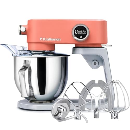 Kraftsman All-Metal Stand Mixer 5.3-Quart - Professional Kitchen Electric Food Mixer with Stainless Steel Mixing Bowl & Attachments for Baking, Dough & Cake, 8-Speed Control & Timer (Orange) - Image 1