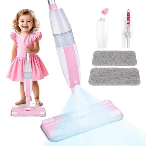 Lullulii Kids Spray Mop,Fun & Functional Toddler Cleaning Set,Real Working Mop for Floors,Pretend Play – Includes Spray Bottle, 2 Washable Microfiber Pads, Montessori Kids Cleaning Toy Set -Pink - Image 1