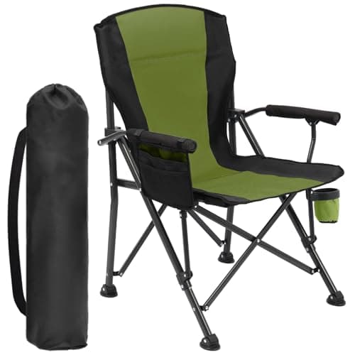 Oversized Folding Camping Chair for Adults, Supports 450 LBS Camping Chairs, Heavy Duty Camping Chair with Side Pockets, Foldable Outdoor Chair for Camping, Beach, Fishing, Hiking, Green-Black
