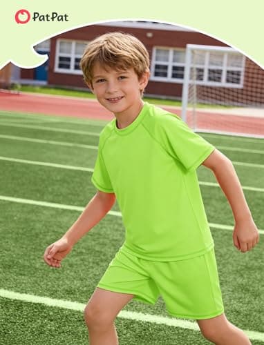 PATPAT Boys Summer Outfits Size 5-6 Years, Yellow T Shirts And Shorts With Pockets, Crew Neck Short Sleeve Tees Stretch Shorts 2 Piece Outfits Boys Short Sets - Thumbnail 5