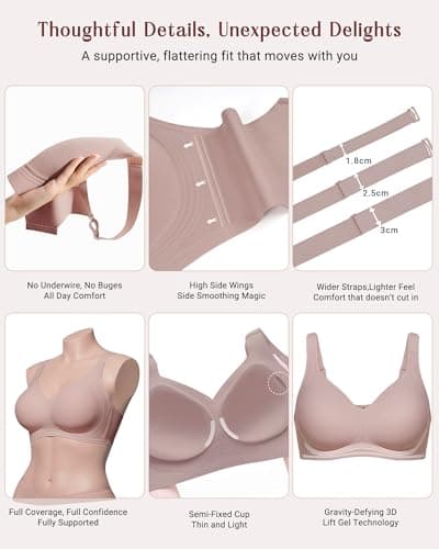 As Fairy Plus Size Wireless Bra for Women Supportive Full Coverage Bra Seamless Bralette for Daily Wear(Dusty Rose 32B) - Thumbnail 6