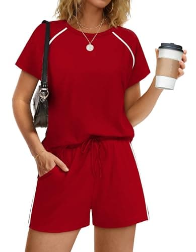 Sampeel Summer Outfits for Womens Sweatsuits 2 Piece Set Matching Sets Womens Clothing Loungewear Woman Athleisure Workout Set Spring Cruise Outfits Beach Vacation Clothes 2026 Red L - Thumbnail 2
