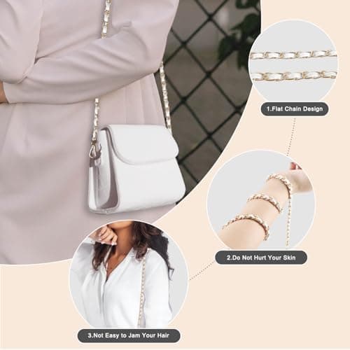 U+U Purse Chain Strap, 47" Purse Straps Replacement, DIY Purse Chain Accessories, Crossbody Bag and Handbag Strap with Metal Buckles (White & Gold) - Thumbnail 2