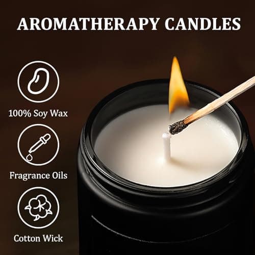 Aeraroma Scented Candles for Men, Funny Gifts for Father Husband, 4 Pack Soy Wax Candle Set (Leather, Oak, Vanilla, Lavender), Long Lasting Stress Relief Home Decor for Birthday Father's Day - Thumbnail 3