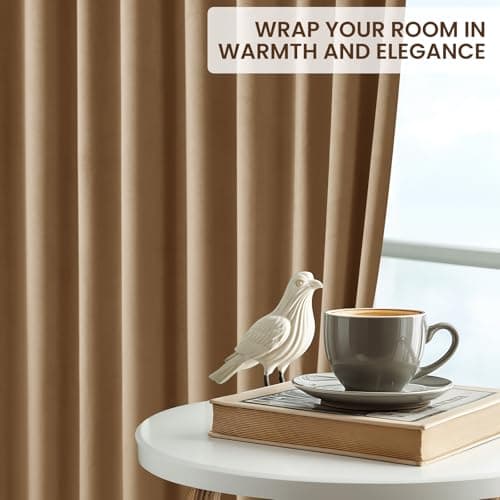 Uqocnh Velvet Curtains 96 Inches Long, Thermal Insulated Gold Brown Blackout Curtains for Living Room Bedroom Curtain Set Rod Pocket Back Tab Room Darkening Drapes, 2 Panel Gold - Thumbnail 2