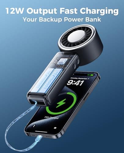 【2026 Upgrade】12000mAh Ice Cube Portable Handheld Fan with 12W Fast Charging Personal Fan 25H Working Time 100 Speeds Turbo Fan Cooling Fan 3-in-1 Desk Fan Rechargeable for Travel,Camping(Black) - Thumbnail 3