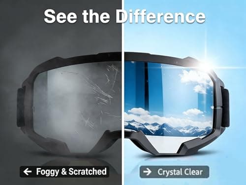 ActHose OTG Ski Goggles Snowboard Goggles for Men Women Anti Fog Over The Glasses Snow Goggles 100% UV400 Protection sandstorms strong winds and fog Black frame and Silver lens - Thumbnail 4