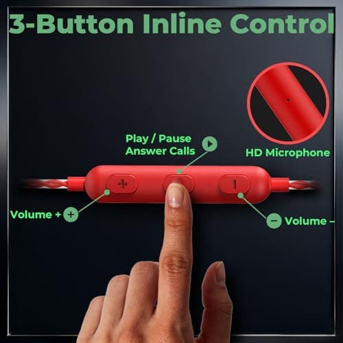 AzukiLife Red Wired Earbuds with Microphone, 3.5mm in-Ear Headphones for Laptop, Gaming & PS5, Volume Control, Clear Sound, Tangle-Free Cable, Earbuds with Case for Computer, PC & Android - Thumbnail 4