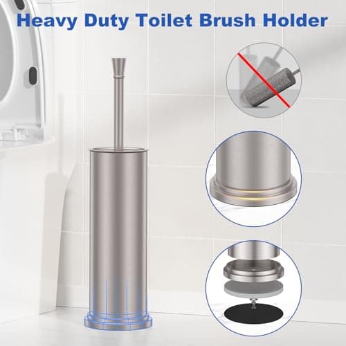 Toilet Brush and Holder Set：304 Stainless Steel Heavy Duty Toilet Bowl Brush，Removable Inner Bowl and Splash Protection，Bathroom Toilet Brush-Dense Bristles for Through Cleaning - Thumbnail 4