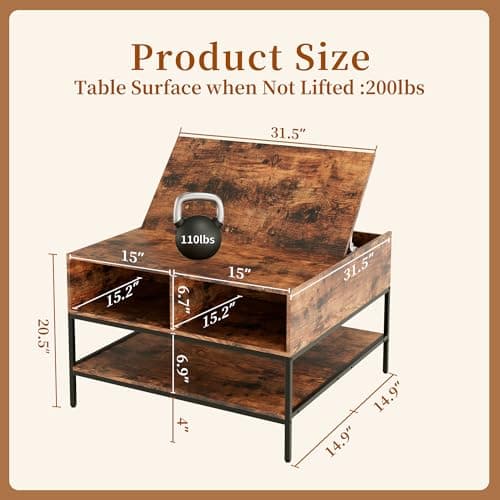 AQY 31.5" Flip Top Coffee Table with Storage, Square Coffee Tables for Living Room, Modern Farmhouse Heavy Duty Coffee Table with Large Hidden Compartment and Storage Shelves,Assembly Required - Thumbnail 2
