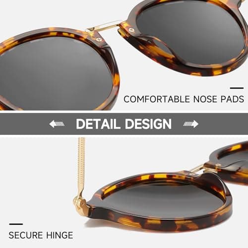 DTIUGUTAE Women's Retro Round Sunglasses - Polarized Anti Glare UV400 Protection Vintage Driving Shades(Tortoise Frame/Polarized Grey Lens) - Thumbnail 5