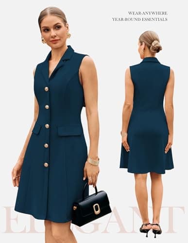 GRACE KARIN Women Summer 2026 Business Work Dress Sleeveless Dress A Line Midi Dress Peacock Blue XXL - Thumbnail 3