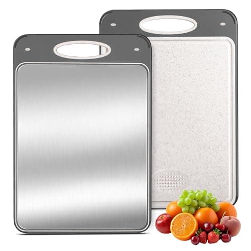 Titanium Cutting Boards for Kitchen - Katuchef Non Toxic Double Sided Metal for Meat/Fish & Wheat Straw PP for Fruits/Vegetables, Dishwasher Safe, Hygienic, Pure Titanium Easy Clean Chopping Board - Image 1
