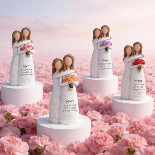 Ocosy Hand-Painted Mom Daughter Resin Figurine, Statue, Gift for Mom from Daughter, Decorative Sculpture,Red Rose - Thumbnail 6