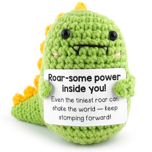 Reluen Crochet Dinosaur, Roar-Some Power Inside Handmade Mini Dinosaur Crochet Animal with Inspirational Affirmation Card, Dinosaur Desk Accessories Gift for Women Men Adults Mom Daughter Coworker - Image 1