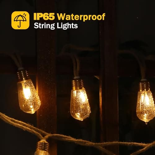 (New) Outdoor String Lights, 24FT 20 LED Hanging Bulbs Lights, IP65 Waterproof 8 Modes Plug-in Shatterproof Patio Globes Lights with Rope Hemp String for Backyard Balcony Camping Bistro - Warmwhite - Thumbnail 5