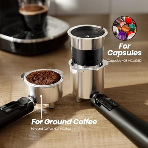 Kismile 20-Bar Espresso Machines,Semi-Automatic Espresso Machines with Milk Frother Steam Wand and Capsule Compatible,Professional Makers with Removable Water Tank for Latte &Cappuccino(BLACK) - Thumbnail 4