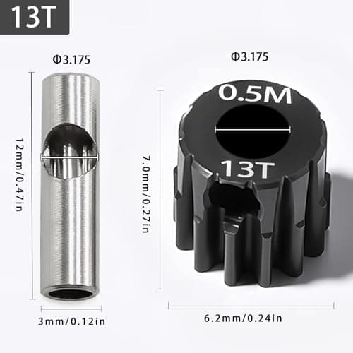 0.5M Pinion Gear 13T Hardened Steel 3.175mm Bore with 2.3mm Adapter, Precision Motor Gear for ARRMA 1/14 Typhon 1/16 Mojave 1/18 Granite, Losi 1/12, 0.5Mod Gear 13T-27T for HOBBYWING Motors - Thumbnail 2