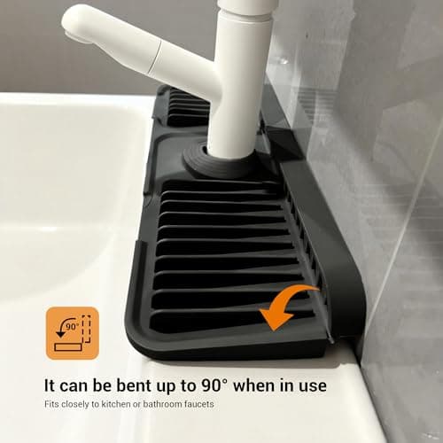 ZJWZLG Faucet Mat for Kitchen Sink, 17.7"X5.5" Silicone Sink Splash Guard , Snap-On Design & 7°slope Fast Drain, Folding Sink Faucet Mat for Universal Kitchen Bathroom Sink(Black) - Thumbnail 3